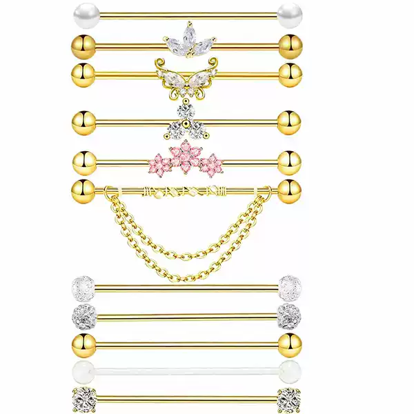 11-Piece Amazon Set Double Ear Piercing Long Bar Ear Bone Studs Industrial Ear Studs Piercing Jewelry Stainless Steel Bridge Ear Studs