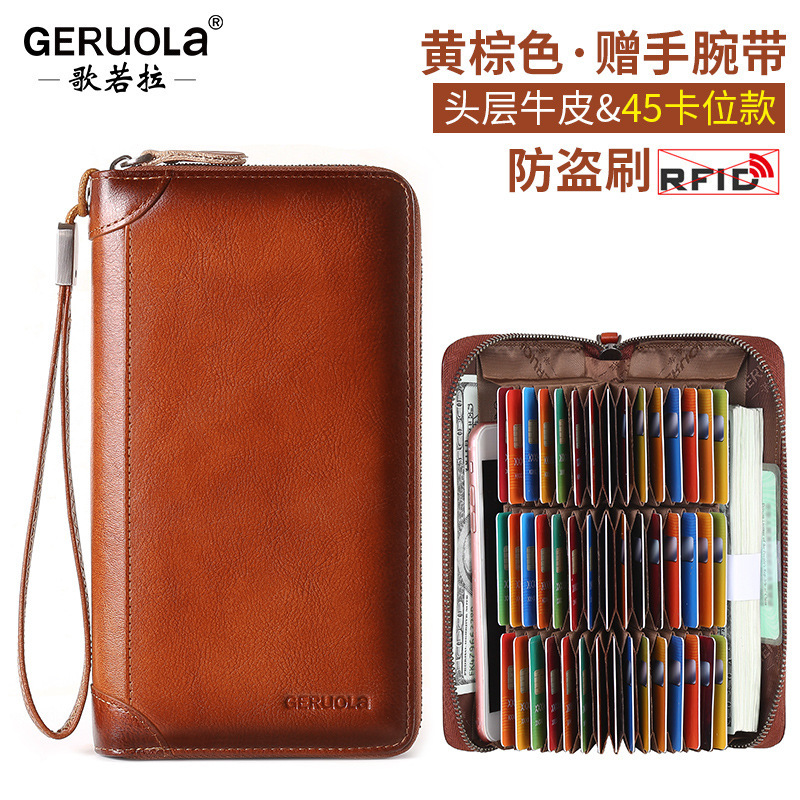 Cartera larga para hombres 2025 nuevo bolso de cuero para teléfono móvil con clip largo billetera con cremallera billetera de comercio exterior con múltiples tarjetas