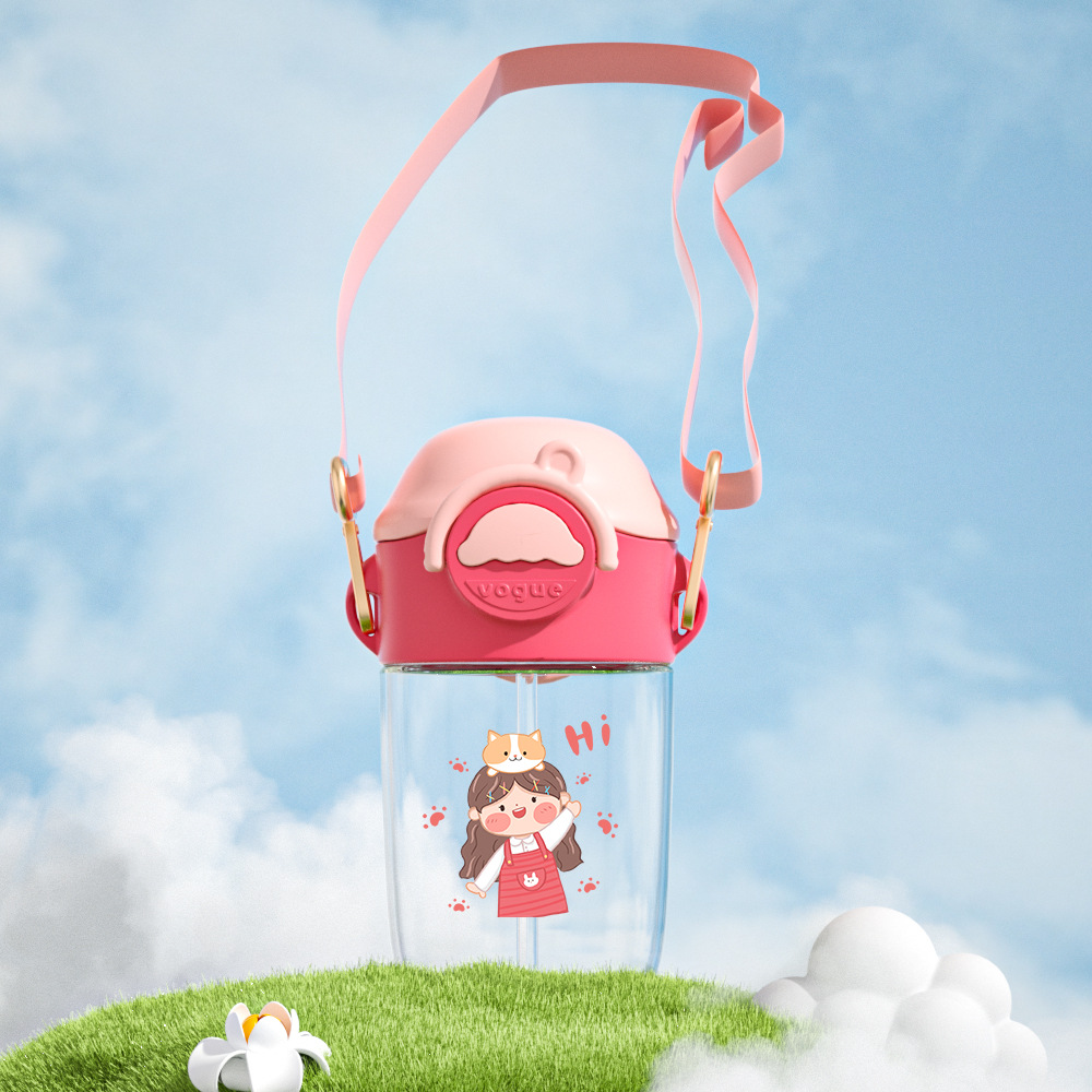 Tookie TikTok Net rojo Correa crossbody taza de paja Linda taza de agua estudiante de alta apariencia portátil taza de los niños