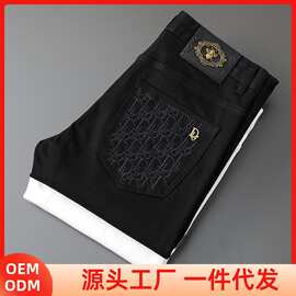 外贸剪标男裤白色黑色刺绣男士长裤大潮牌百搭欧洲站轻奢牛仔裤