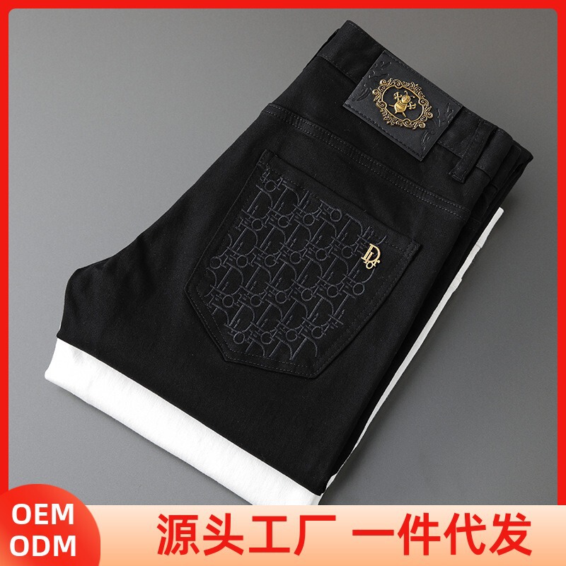 Foreign Trade Cut-off Standard Men's Pants White Black Embroidered Men's Pants Trendy Brand All-match European Station Light Luxury Jeans