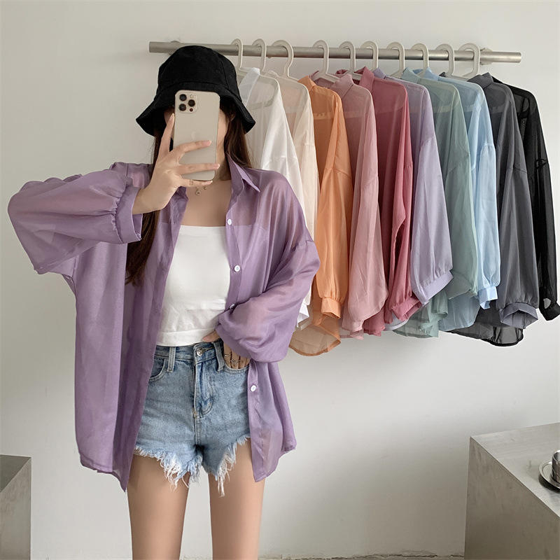 112g Weight Long Sleeve Sleeve Length Single Breasted Placket Type Shirtsleeve Sleeve Type Polyester, Chiffon Fabric Type Regular Top Length Cardigan Tops Type Holiday Occasion Shirt Collar Neckline Loose Fit Type Solid Color Pattern Summer, Spring Season Women's Gender Casual Style Wholesale Women's Casual Solid Color Long Sleeve Blouses 19