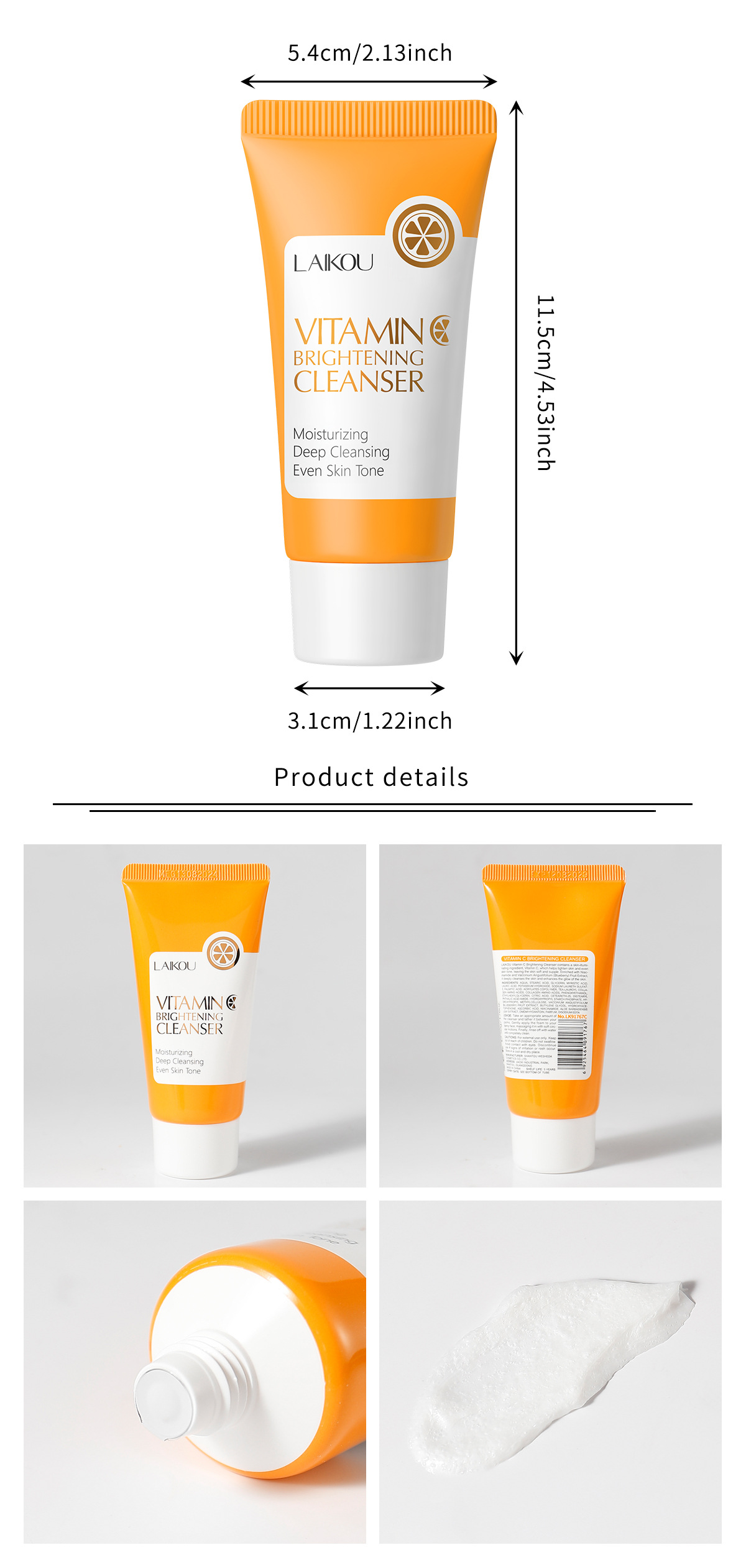 LAIKOU Vitamin C Facial Cleanser 50g skin care facial Cleanser cross-border supply Shopee lazada supply undefined