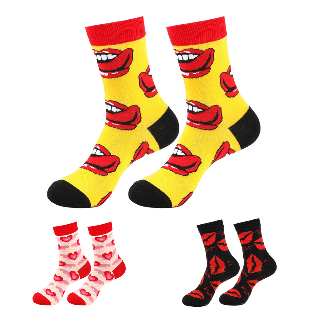 60g Weight Socks Classification Socks Lingerie Type Cotton Fabric Type Stretchy Elasticity A Pair Quantity Daily Occasion Comfort Function Valentine'S Day Festival Lips, Heart Shape Pattern All Seasons Season Unisex Gender Simple Style Style Simple Style Unisex Lips Heart Shape Cotton Crew Socks A Pair 1