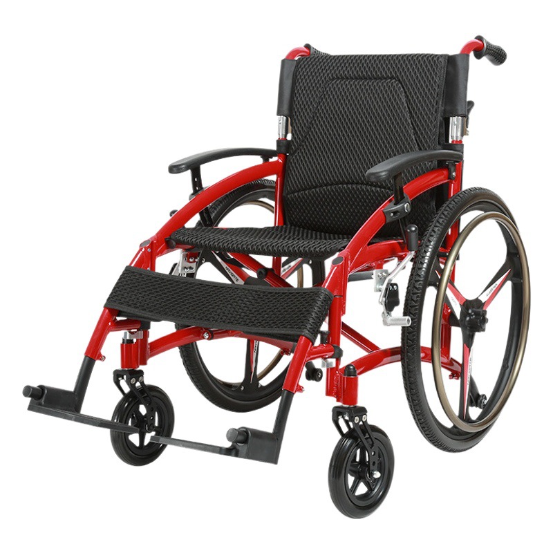 Silla de ruedas de aleación de aluminio, scooter plegable para ancianos, carrito de viaje liviano, hogar al aire libre con freno, sin inflación