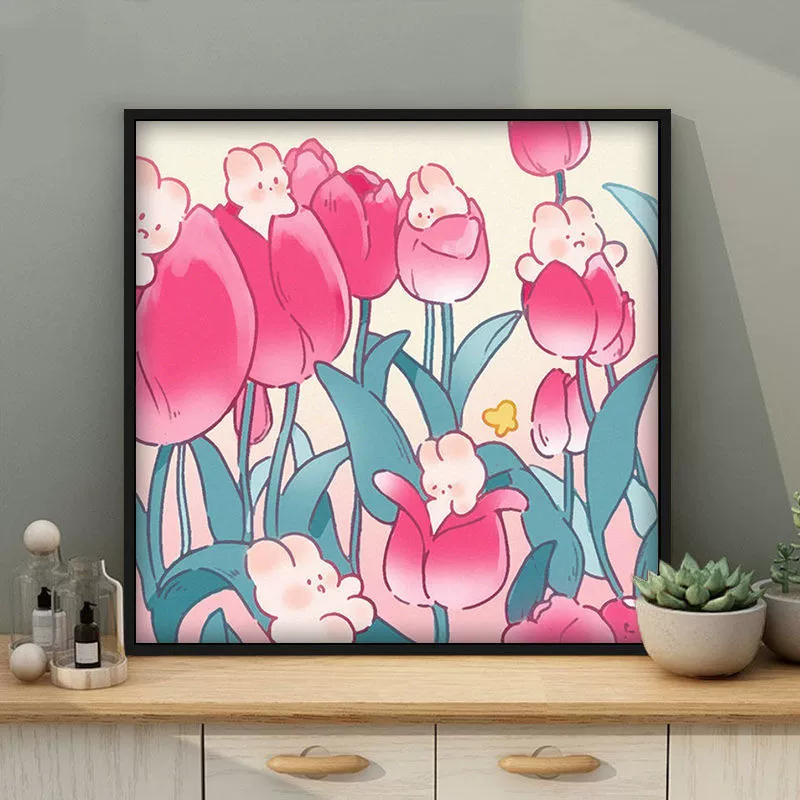 Tulip DIY numeric oil painting handmade filled oil painting floral landscape coloring therapeutic hand-drawn beautiful wall art