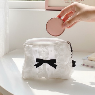 Cute Cosmetic Bag Cosmetic Bag New Korean Style Lace Bow Large Capacity Coin Purse Clutch Bag Women's Storage Bag