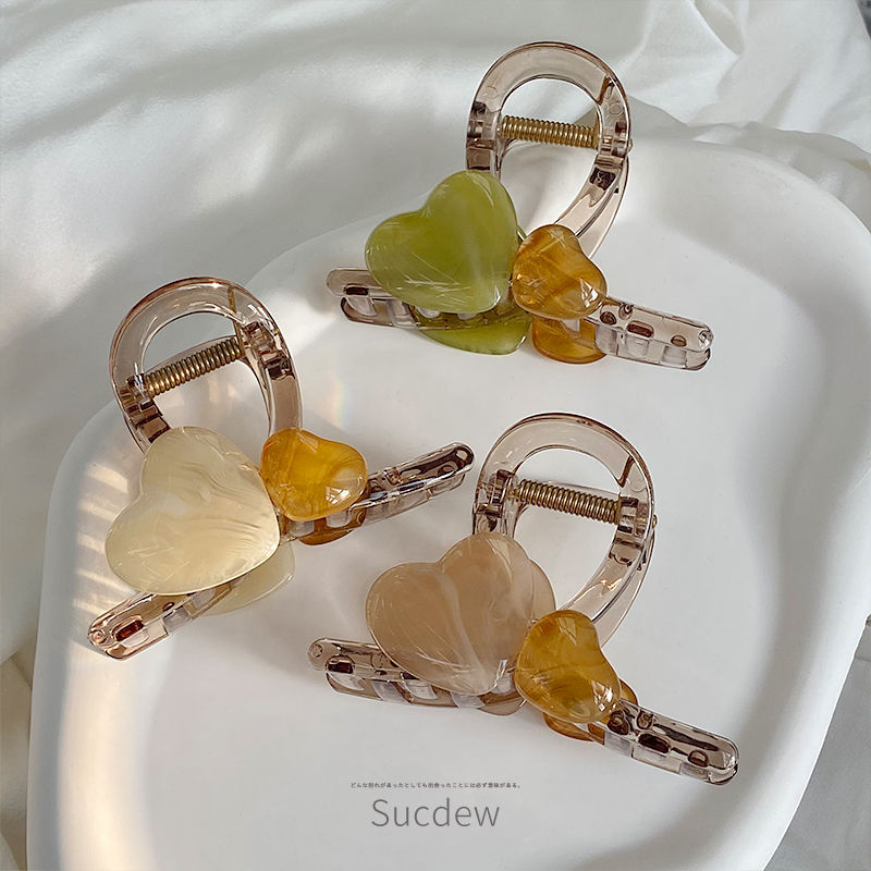 氣質果凍色愛心抓夾女夏天髮夾百搭後腦勺盤發鯊魚夾發卡夾子頭飾