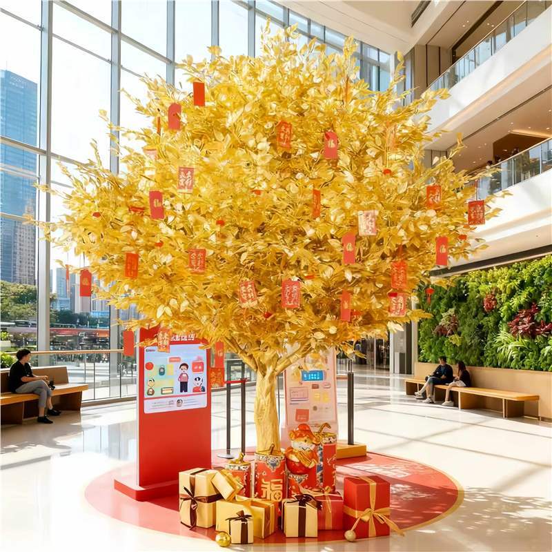 Trendy Prayer Hall Large Hotel Artificial Money Tree Banyan Tree New Year Wishing Tree Decoration Money Golden Tree