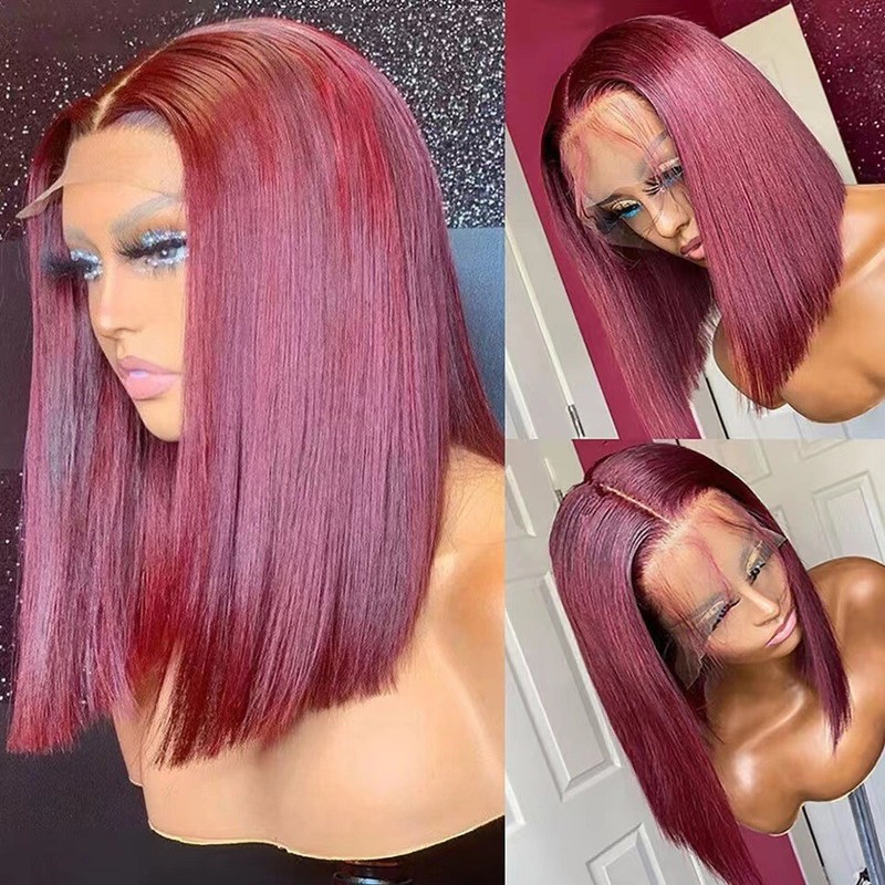 12A Vietnam Bone Straight Bob Human Hair Wigs 前蕾丝假发套|undefined