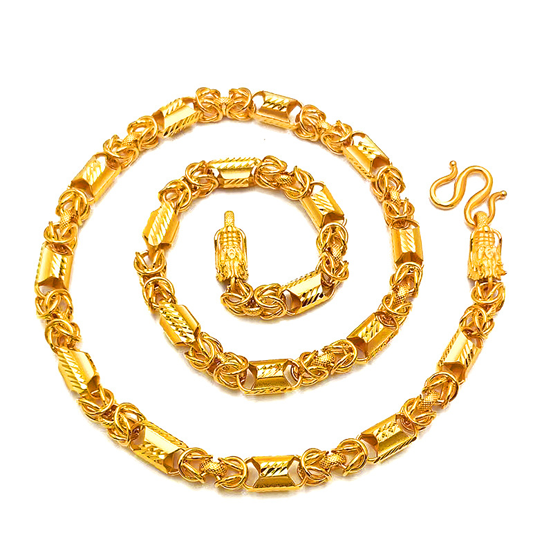 Vintage Hexagonal Dragon Bone Chain Gold Plated Brass Necklace_voghion.com