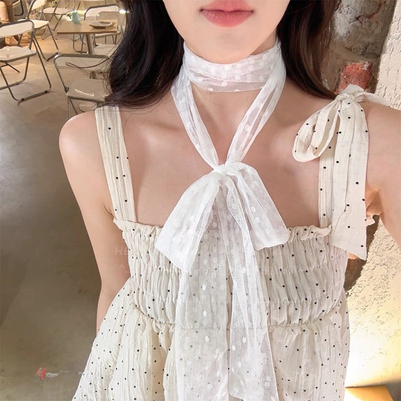 韓国蝶刺繍レースロングシルクスカーフ女性のための春と夏の新しいハイエンド多用途ネクタイネックアクセサリー|undefined