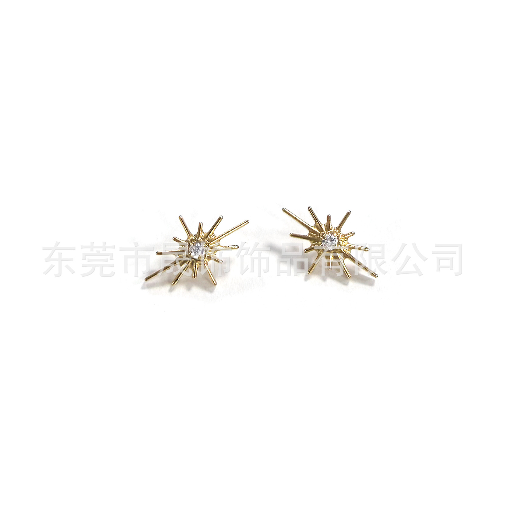 F136钛合金镀金放射星耳钉镶5A锆石耳骨钉G23钛内螺纹穿刺饰品头