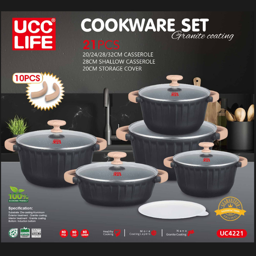 Juego de Batería de Cocina de Aluminio de 21 Piezas con Recubrimiento de Granito image 4