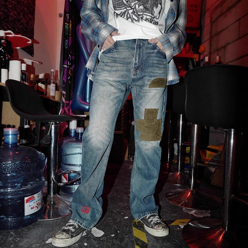 Don'T Mess Around Bizzcut/Garage Rock/ Cobain's Same Style Ripped Washed Distressed Straight Jeans for Men and Women Don'T Mess Around Bizzcut/Garage Rock/ Cobain's Same Style Ripped Washed Distressed Straight Jeans for Men and Women
