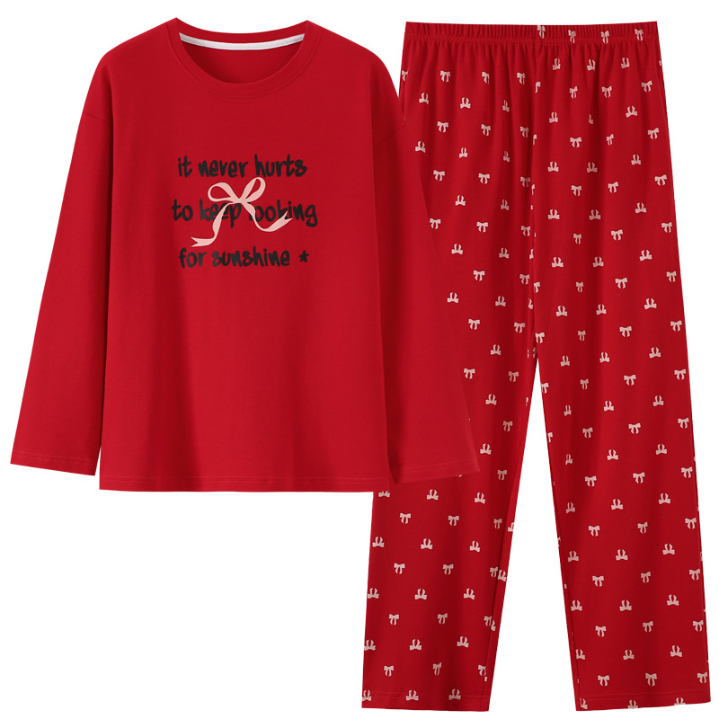 붉은 여성 잠옷 봄과 가을 면화 2025 년 뱀의 새 플러스 사이즈 통통녀 가을과 겨울 올해 가정 의류 도매