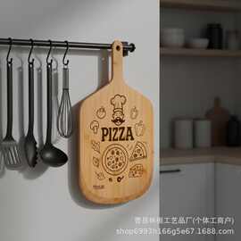 木质圆形带手柄披萨托盘 双面可用案板家用木质烘焙蛋糕装饰托盘