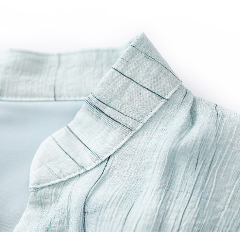 Váy dài nữ họa tiết mực jacquard Tencel phong cách nghỉ dưỡng mùa hè — Màu xanh lam chi tiết 17
