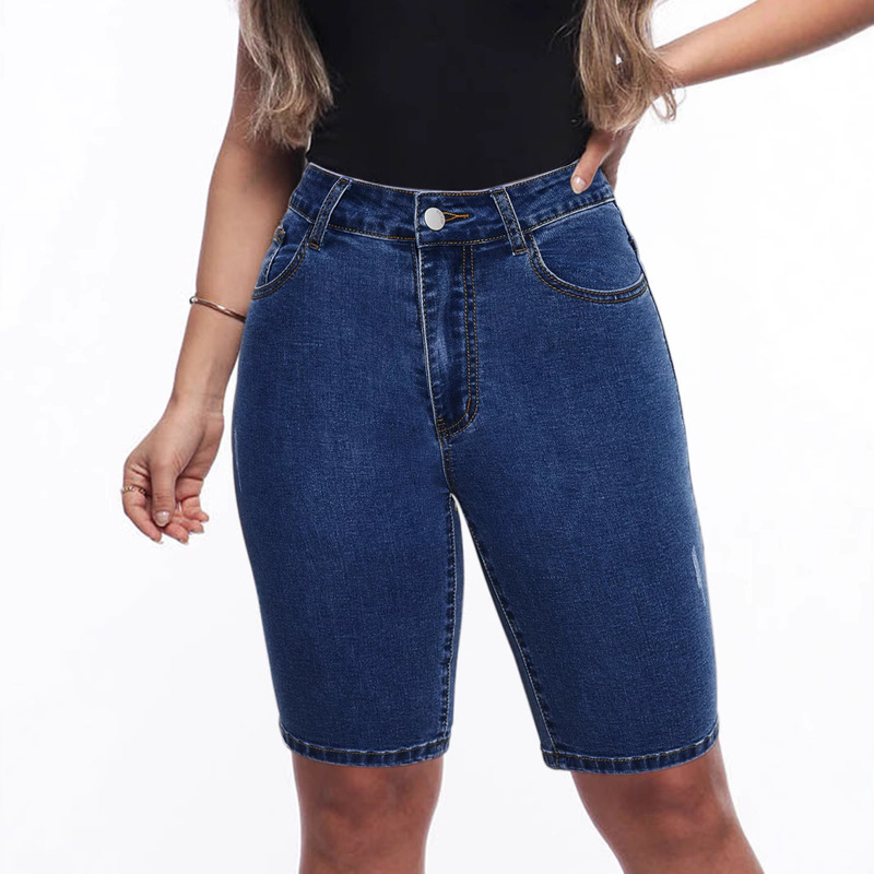 Tc08346 # Aliexpress Foreign Trade Cross-Border European and American Popular Straight-Leg Skinny Casual Mid-Length Jeans for Women