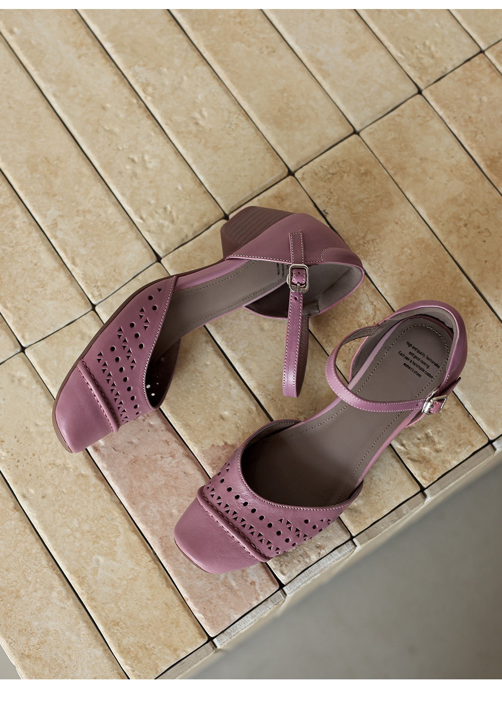 Sandal nữ da cừu mũi trùm gót thấp quai ngang một dây hở gót — màu tím chi tiết 22