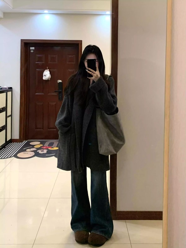 慵懒风宽松休闲针织开衫女秋冬加厚保暖气质百搭中长款毛衣外套|undefined