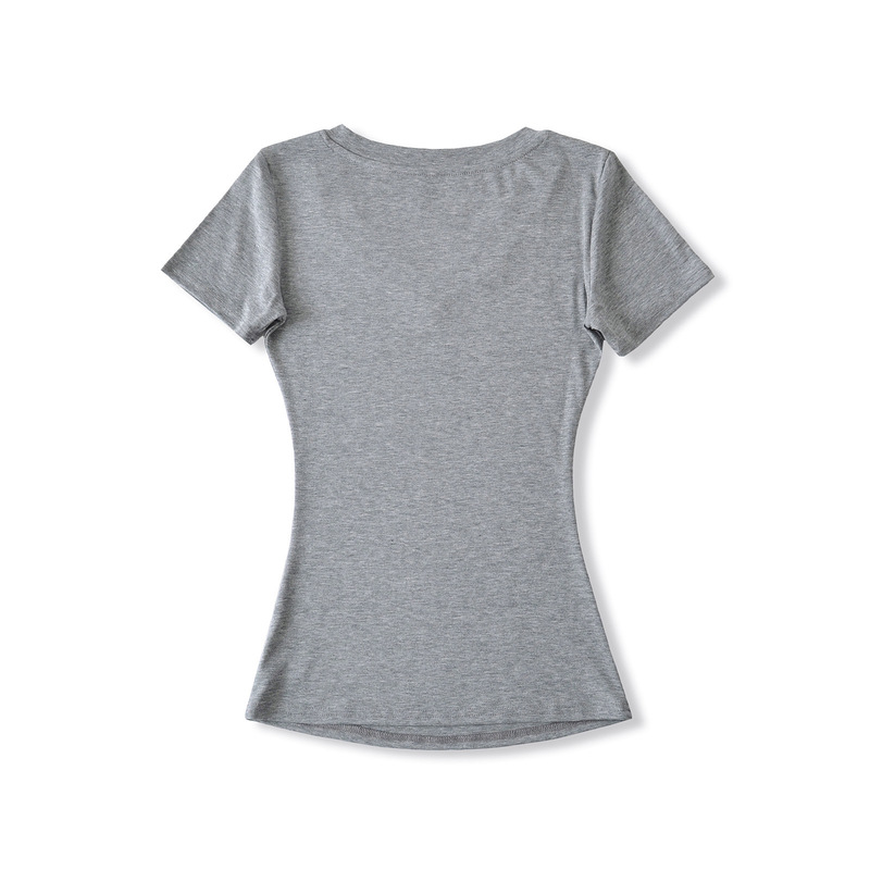 テンセル速乾ソフトVネック半袖Tシャツカセットタイト弾性痩身ラウンドネックトップ女性用夏ヨーロッパとアメリカのバッチ|undefined