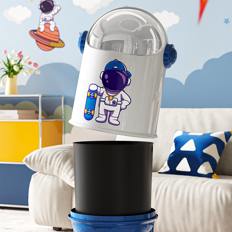 ゴミ箱宇宙飛行士漫画スイング蓋収納バケツリビングルームの装飾品ステーションフットクリーニングバケツ子供の寝室の衛生バケツ|undefined