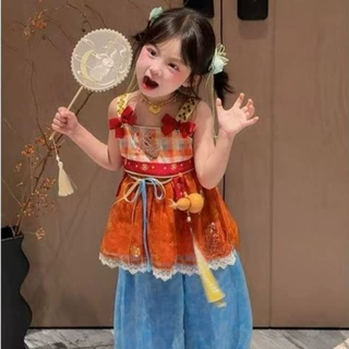 2026夏宝宝国风醒狮敦煌飘逸幻彩流光纱套装