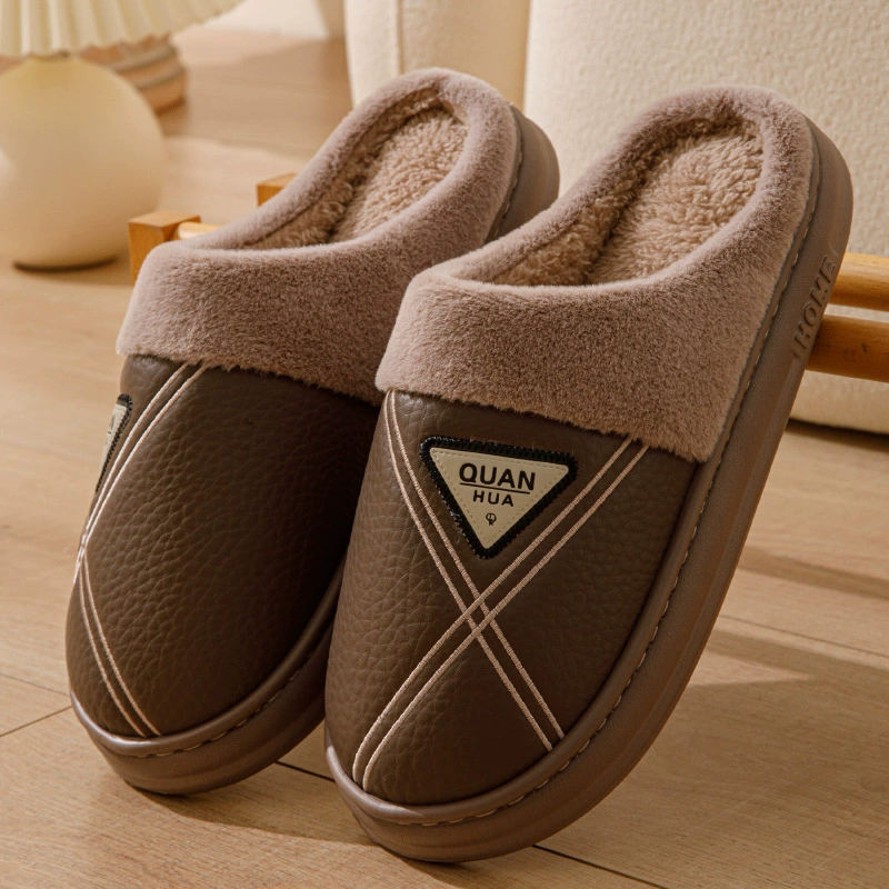Мужские хлопчатобумажные тапочки PUpa кожа лапша теплая 2024 новый осенний и зимний противоскользящий EVA водонепроницаемые тапочки на толстой подошвы женский зимой