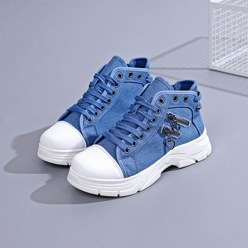 Canvas shoes for women 2025 spring thick sole loafers high-top denim fabric Martin sports shoes XQ-SX-F01