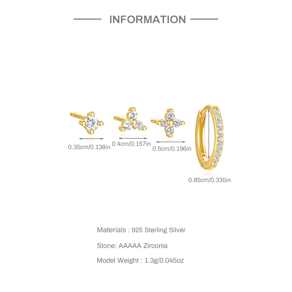 4g Weight 925 Sterling Silver Ear Needle Material Zircon Inlay Material Earrings Classification 1 Set Quantity Holiday, Daily Occasion 925 Sterling Silver Material Geometric Pattern Women's Gender Inlay Design Simple Style Style 1 Set 925 Sterling Silver Zircon Geometric Earrings 无