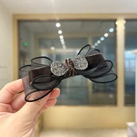 羽晞网纱丝绒蝴蝶结发夹时尚水钻精致高级感后脑勺扎发弹簧夹边夹