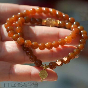 Natural Hetian Jade Bracelet, Sugar Jade Tourmaline Round Beads, Qem Sugar Jade Bracelet, Niche Temperament Goddess