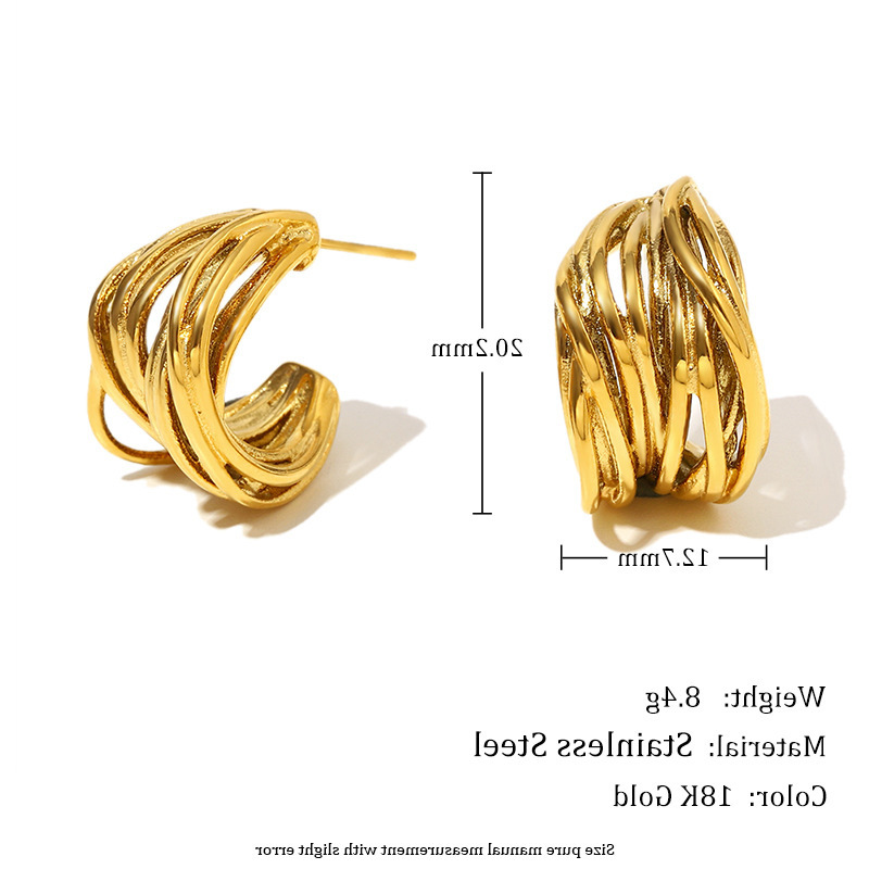 라인 중공 C형 스터드 귀걸이-골드