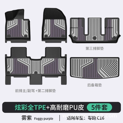 Mats, Modelə uyğun ayaqaltı - mist-purple-c16-6-seats-5-piece-setfull-tpepuhigh-side-protectionfloor-mat-trunk-mat