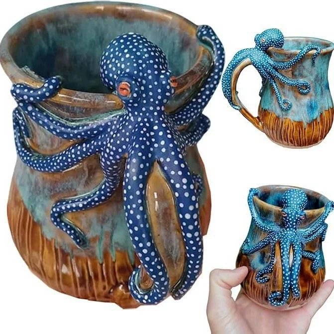 Новая кружка-осьминог Deep Blue от Amazon с резиновым отпечатком Deep Blue Octopus Resin Mark Coffee Cup