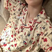 METWO HelloKitty系列睡衣女开衫可爱家居服外穿翻领短袖长裤跨境