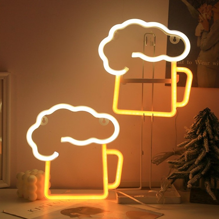 Lámpara de modelado de la taza de cerveza nueva exótica cerveza apariencia neón luz bar fiesta familia Diseño Lámpara decorativa