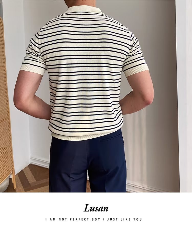 245g Weight Short Sleeve Sleeve Length Regular Sleeve Sleeve Type Polyester Fabric Type Regular Top Length Casual Occasion Turndown Neckline Slim Fit Type Stripe Pattern Summer, Spring Season Men's Gender Classic Style Style 3XL, M Size Wholesale Men's Polyester Classic Style Stripe Short Sleeve Men's T-shirt 16