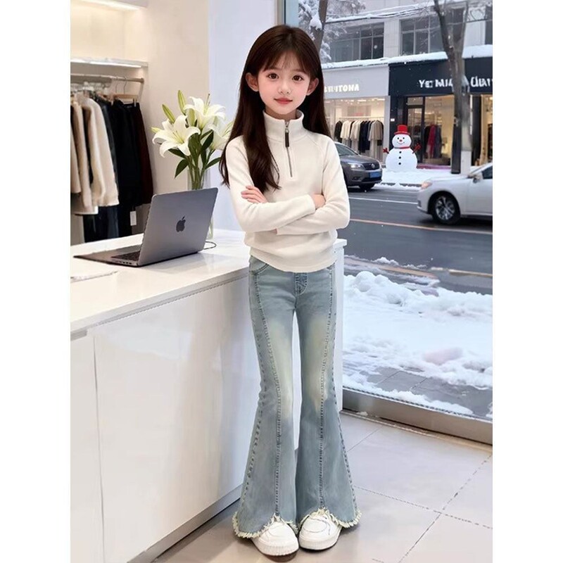 Girls' Spring and Autumn Flared Pants, New 2026 Spring Children's Jeans, Girls' Denim Flared Pants