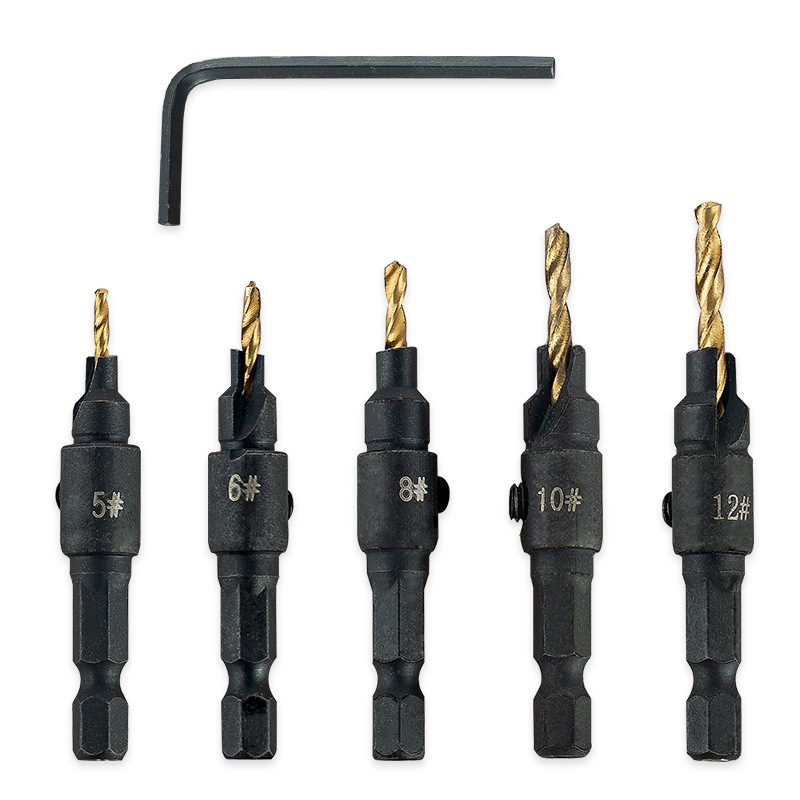 锋匠六角柄木工沉头麻花钻套装开孔器打螺丝帽沉孔钻倒角扩孔钻