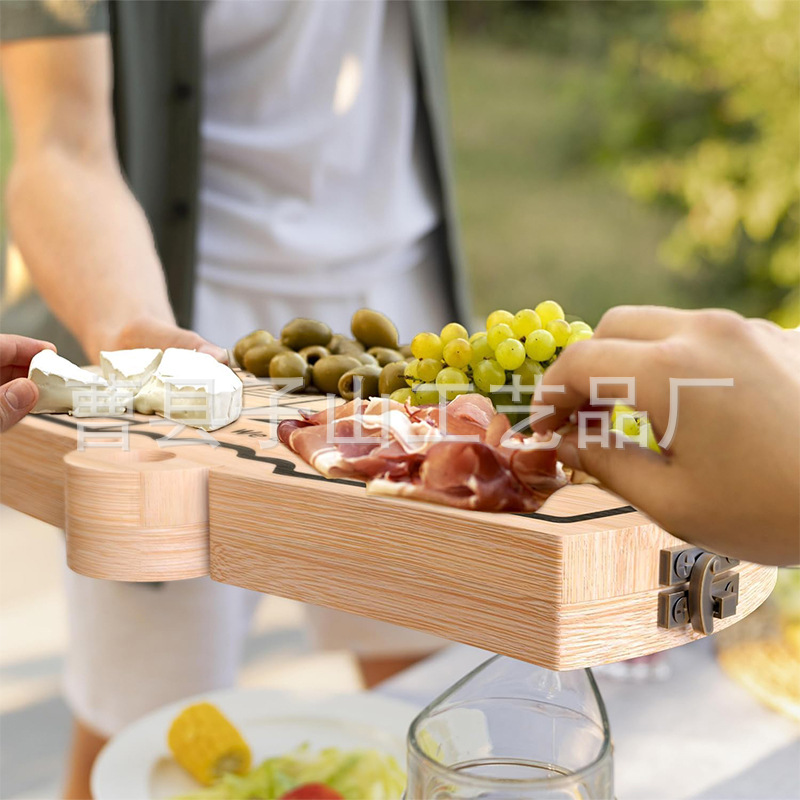 Nuevo plato de queso plegable de bambú y madera acampando creativo tablero de queso con cubiertos tablero de corte conveniente para llevar tablero de corte de verduras