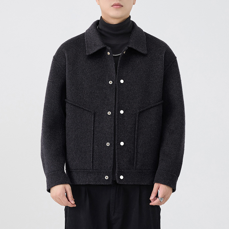 2025 invierno nuevo abrigo de cachemir de doble cara hombre casual multifuncional abrigo grueso hombre negro image 1