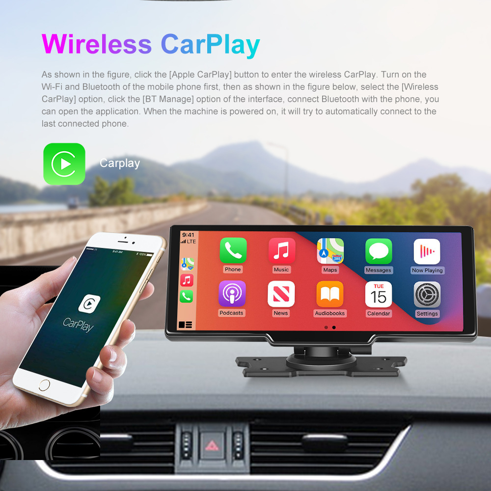 Cross-mirror e-commerce foreign trade 10.26 inch central control wireless Carplay Android Auto car smart screen Bluetooth car