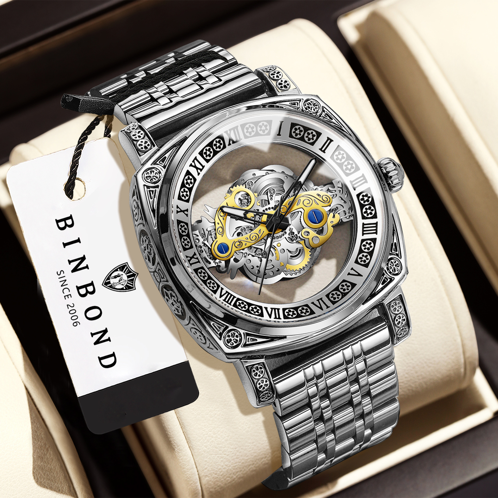 Genuine Retro Carved Tourbillon Watch Men's Automatic Luminous Hollow Watch Fashion Sports Non-mechanical Watch