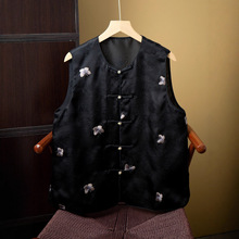 重工蝴蝶刺绣真丝欧根纱马甲女100桑蚕丝国风圆领无袖上衣夏新款