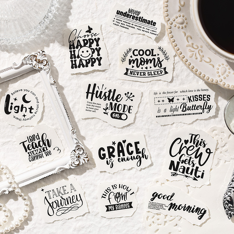 Yueran susurró pegatinas de pet transparentes a prueba de agua pegatinas de diario de bricolaje pegatinas de material en inglés retro transfronterizo