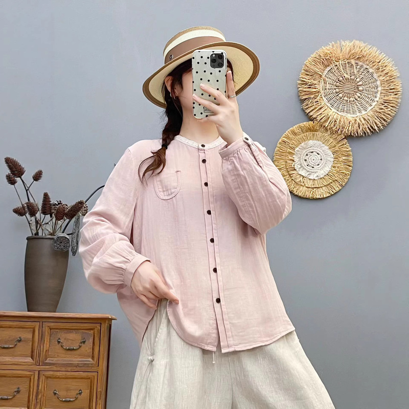 2026 New Vintage-Style Shirt for Women, Spring and Autumn Long-Sleeve Student Slim-Fit Layered Lazy Style Casual Shirt with Lace