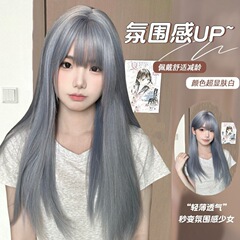 繊韵佳人かつら女性グラデーション灰青長直髪自然リアルファッション直髪シミュレーションふわふわ全頭カバー