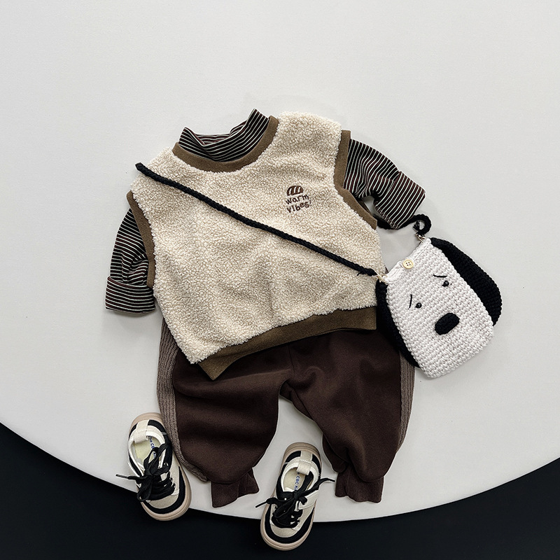 Suave glutinoso niños color a juego chaleco forrado de lana invierno nuevos niños y niñas cálido chaleco bebé coreano japonés chaleco ropa de los niños